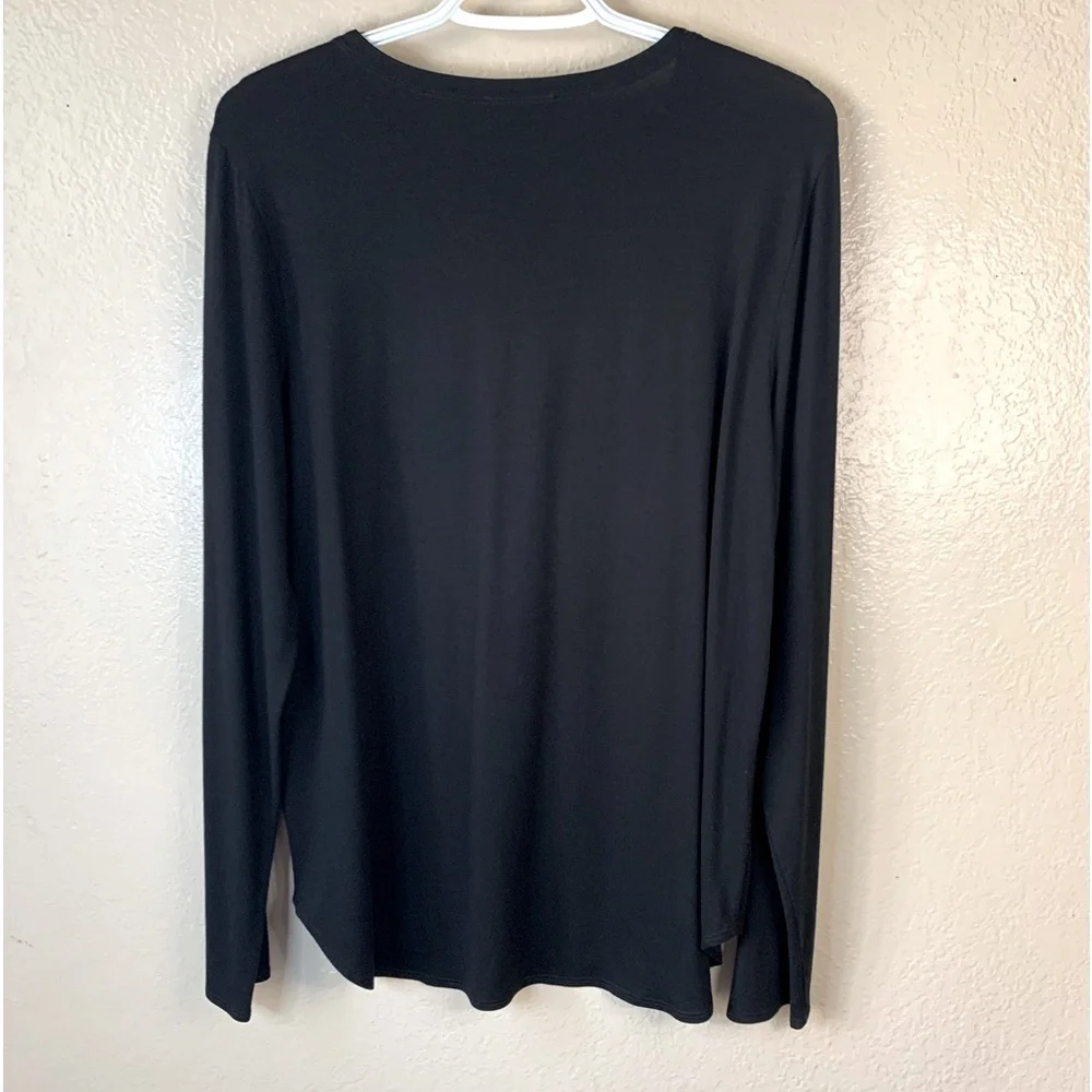 Eileen Fisher Black Minimalist Crew Neck Long Sleeve Blouse Size L